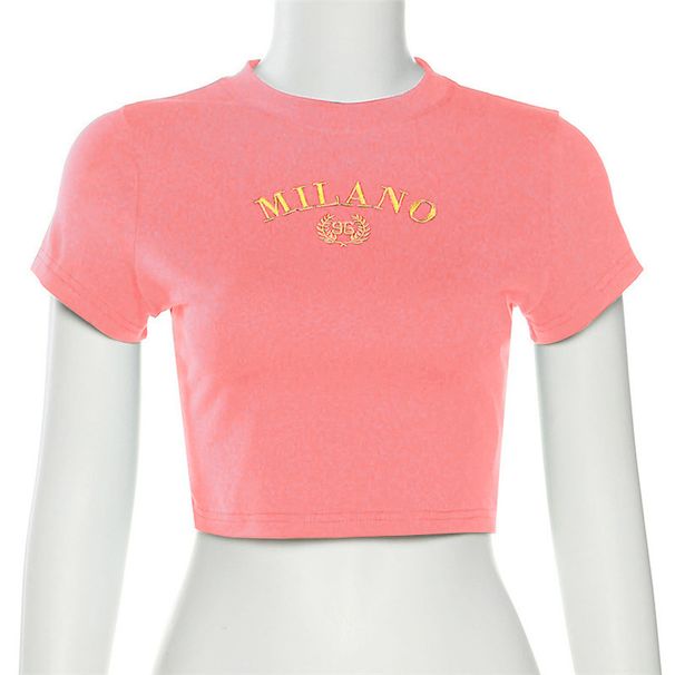 Women's Summer Fashion Tight Crop Top Letter Embroidery Streetwear T-Shirt - INS Style, Breathable & Stylish_ecoleips.com