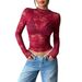 European And American Cross-border Ins 2026 Spring New Sexy Single-layer Long-sleeve Thin Slim-fit Lace Top_ecoleips.com