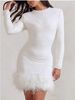 Women's Clothing Sexy Dress Long Sleeve Solid Color Sequin Feather Dress Round Neck Female_ecoleips.com