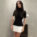 Talenza Elegant Contrast Color Mini Dress Women's Sexy High Neck Short Sleeve Hip Patchwork Dress Party Club Y2k Slim Mini Dress_ecoleips.com