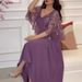 Women's Clothing Middle East Embroidered Shawl A Line V Neck Evening Dress_ecoleips.com