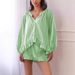 Women's Clothing Autumn New Comfortable Casual Ruffled Button Long Sleeved Tops And Trousers Sets_ecoleips.com