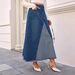 Summer New Women's Large Skirt Patchwork Denim A-Line Long Skirt With Frayed Edges Style Clothing_ecoleips.com
