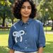 Women's Clothing Blue Floral Denim Shirt Loose Fit Slimming Casual Short Sleeve Korean Style Fresh_ecoleips.com