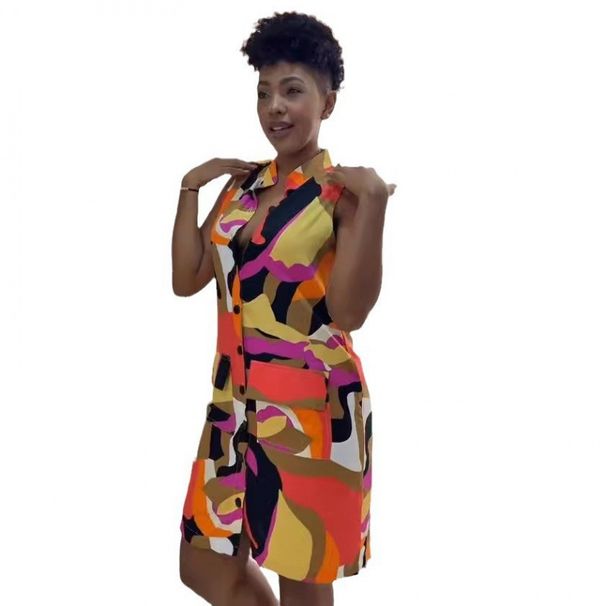 Women's Clothing Sexy Printed Sleeveless Strappy Small V Neck Vest Dress_ecoleips.com