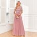 Women's Clothing Elegant Short Sleeved Splicing Double V Neck A Line Tulle Evening Dress A Line Sequined Dress_ecoleips.com