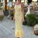 Ruffle Edge Pleated Slim Women's Beach Dress Sexy Backless Suspender Solid Bodycon Dresses 2026 Summer Hollow Knitted Long Dress_ecoleips.com