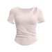 Juyitang Women's Slim Fit One Piece Yoga Suit Sports Fitness Top With Chest Pad Short Sleeve Summer Wrinkle-Resistant Cup_ecoleips.com