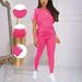 Women's Clothing Summer New Solid Color Suit Round Neck Short Sleeve T Shirt And Pants Sports Suit Casual Comfortable Fashion_ecoleips.com