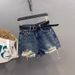 Dark Blue High-Waisted Washed Distressed Denim Shorts Women's Sexy Slimming Wide Leg Hot Pants Summer 2026 Arrival_ecoleips.com