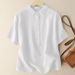 Women's Clothing Solid Color Short Sleeved Pullover Linen Shirt For Women Retro Cotton And Linen Shirt Tops_ecoleips.com