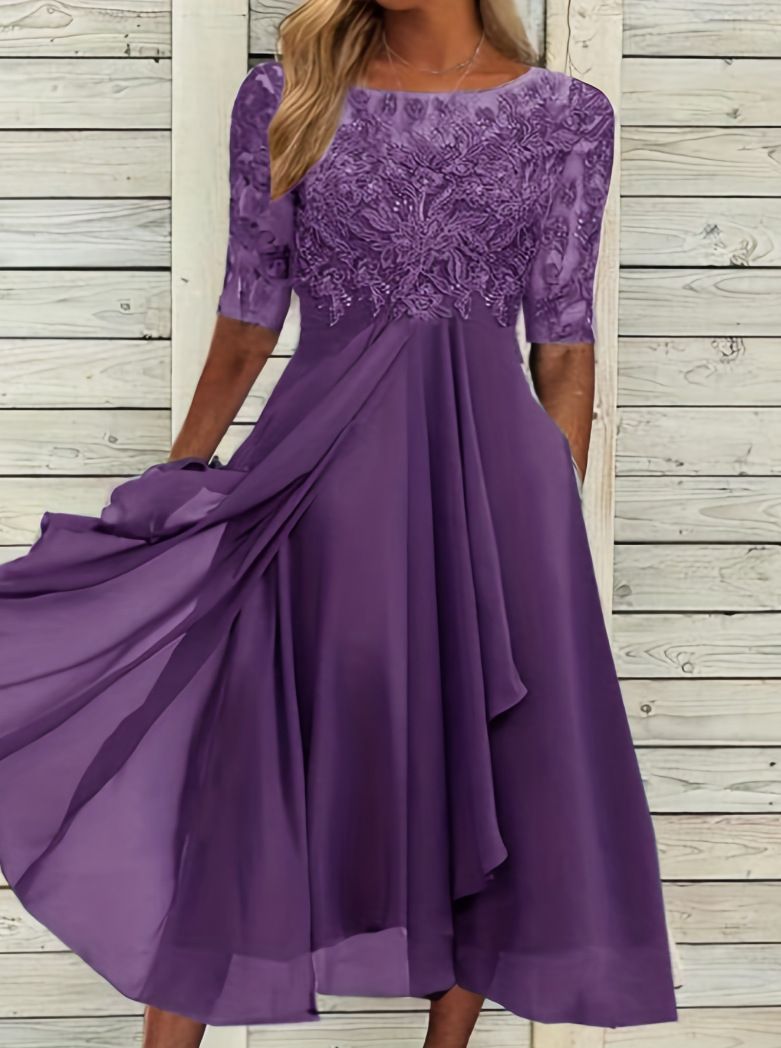 Women's Clothing Splicing Lace Hollow Long Skirt Bridesmaid Evening Dress_ecoleips.com