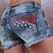 Women's Clothing Denim Embroidered Shorts Fashion Ins Elastic Patch Denim Embroidered Ripped Denim Shorts_ecoleips.com