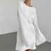 European And American Style Sexy Backless Round Neck Bell Sleeve Solid Color Knitted Long Sleeve Dress Beach Cover Up_ecoleips.com