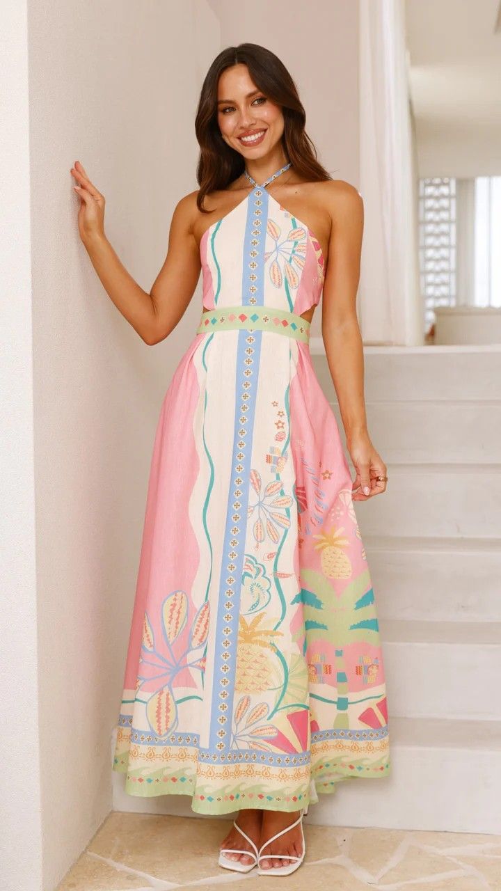 Women's Clothing Halter Neck Sexy Lace Up Backless Long Dress_ecoleips.com