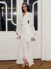Delicate Lace V-Neck Flare Sleeve Peplum Top High Waist Mermaid Hem 2026 Spring Elegant Women Trendy Retro Sophisticated Co-Ord_ecoleips.com