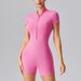 Women's Nude Half Zipper Bodysuit Short Sleeve Sports Fitness Yoga Clothes Dance One Piece Hip Lifting Running Tights_ecoleips.com