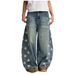 Women's High Waist Wide Leg Jeans Trendy Star Print Side Cutout Casual Cotton Hip Hop Style Loose Fitting Spring/Autumn_ecoleips.com
