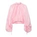 Women’s High-Neck Blouse With Lantern Sleeves – Sheer Crinkle Texture & Boho Chic Style_ecoleips.com