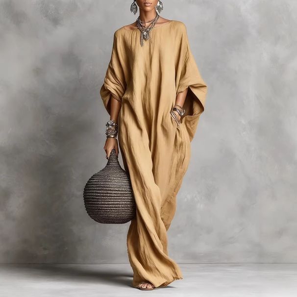 Women's Clothing Retro Long Sleeve Off-Shoulder Casual Dress Elegant Solid Color Thin Summer Fashion For Adult Ladies_ecoleips.com