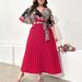 Vintage Floral Maxi Dress With Pleated Detail High Waist Elegant Boho Dress For Women, Plus Size 0XL-4XL V-Neck & Belted_ecoleips.com