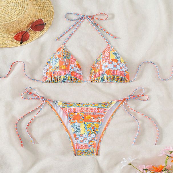 Women’s Clothing New Printed Sexy Lace Up Bikini Swimsuit Female Beach Bikini Hot Spring Swimsuit_ecoleips.com