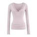V-Neck Lace Trim Long Sleeve Tee – Slim Fit Stretch Knit Top For Women (Black/White/Purple/Milk Tea/Pink/Navy/Cocoa Brown)_ecoleips.com