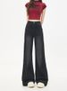 Black And Gray Wide-leg Jeans For Women, 2025 Winter New Style, High-waisted, Loose Fit, Pear-shaped, Slimming,_ecoleips.com