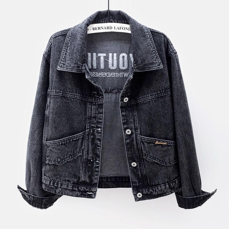 Retro Denim Jacket Women's Autumn New Short Style Loose Design Embroidery Casual Versatile Jacket Top_ecoleips.com