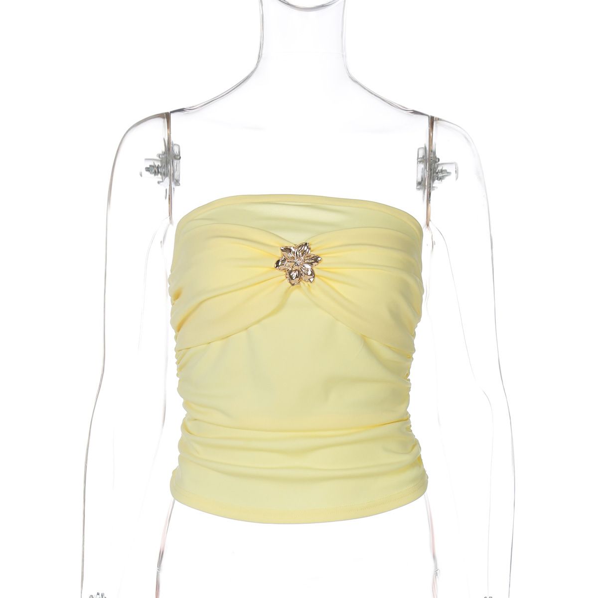 Summer European American Style Women's Sexy Pleated Strapless Slim Fit Tank Top with Metal Buckle 2025 New Arrivals for Hot Girls_ecoleips.com