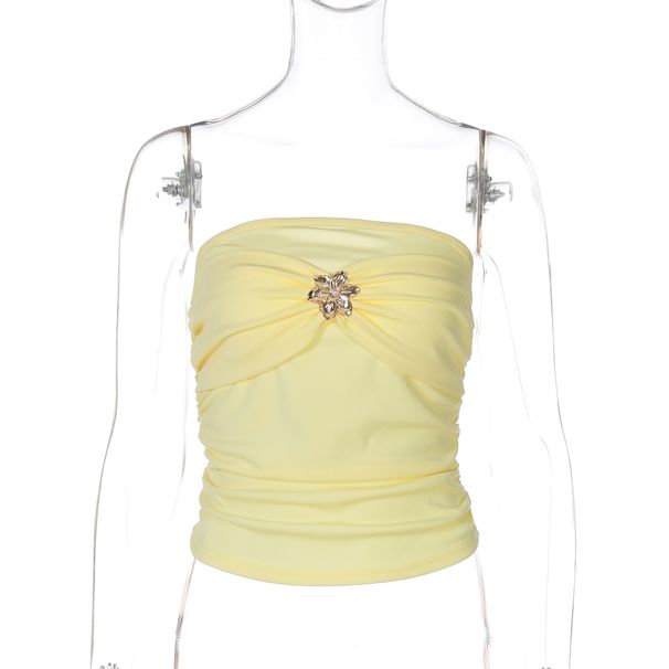 Summer European American Style Women's Sexy Pleated Strapless Slim Fit Tank Top with Metal Buckle 2025 New Arrivals for Hot Girls_ecoleips.com