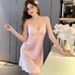 New Silk Nightgown Women's Ice Silk Cool Pajamas Small Bow Suspenders Sexy Loungewear_ecoleips.com