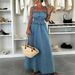 Retro Denim Women's Dress 2026 Sexy Hollow Out Sleeveless Beach Dress Simple Solid Color Backless Ruffle Edge Commuting Dresses_ecoleips.com