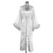 White Feather Satin Camisole Nightdress Long Sleeve Robe Pajamas Two-Piece Set European And American Autumn_ecoleips.com