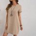 Women's Clothing New V Neck Cotton And Linen Short Sleeved Dress_ecoleips.com