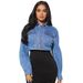 Women's Cropped Denim Jacket - Elastic Waist Long Sleeve Jean Coat, Casual Chic Trucker Jacket For Daily/Party_ecoleips.com