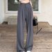 Aria Basics Black Suit Elastic Slimming Casual Summer Loose Wide-Leg Women High Waist Draped Long Pants Trendy_ecoleips.com