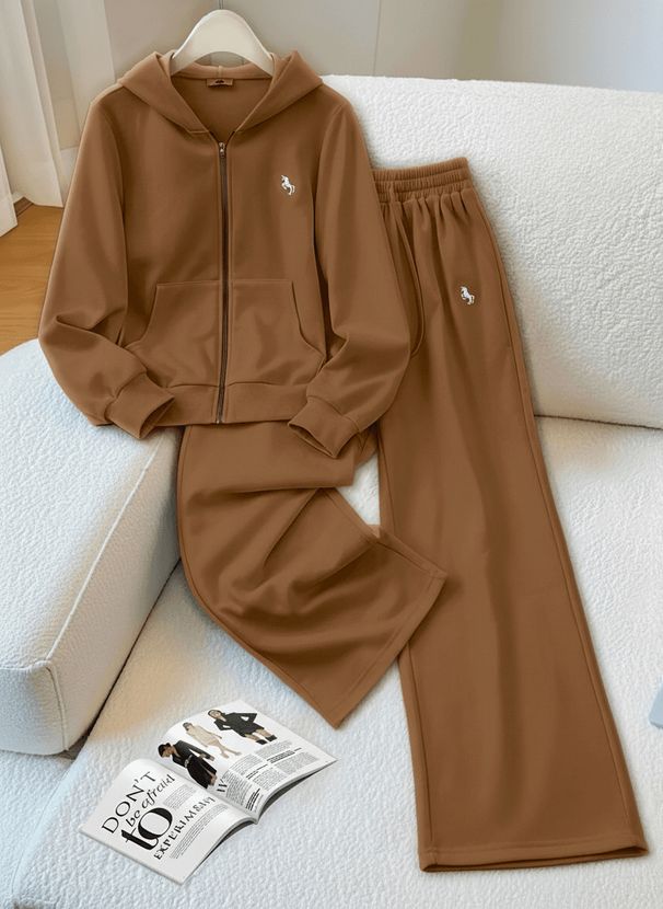 Premium Women's Casual Tracksuit Set - Autumn Winter Fashion Outfit With Zipper Pocket (Beige/Brown, S-Xxl)_ecoleips.com