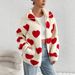 Fluffy Women's Winter Cardigan With Loose-Fitting Long Sleeves, Zipper, And Heart-Shaped Print_ecoleips.com