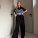 Women's Casual Denim Patchwork Sports Pants Set Two-Piece Outfit Fashion Spring/Summer Seasonal Clothing_ecoleips.com