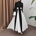 Women's Clothing Color Contrast Design With Flower Belt Long Temperament Elegant Dress_ecoleips.com