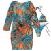 Women's Printed Drawstring Mesh Cover-Up Bikini Set 3-Piece Swimsuit With UPF Protection_ecoleips.com