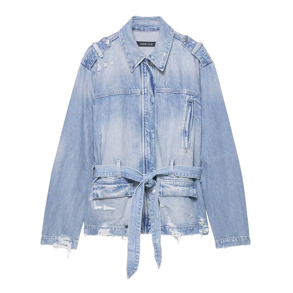 omen’s Belted Denim Jacket – Stylish Oversized Coat With Adjustable Waist Tie (XS/S/M/L)_ecoleips.com