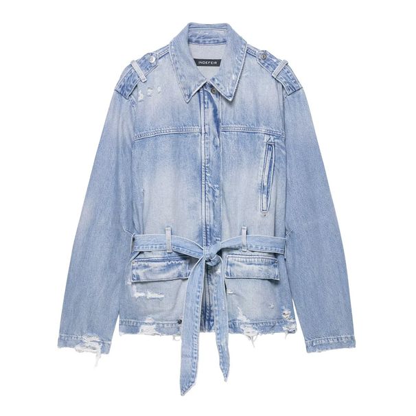 omen’s Belted Denim Jacket – Stylish Oversized Coat With Adjustable Waist Tie (XS/S/M/L)_ecoleips.com