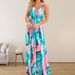 Women Bohemian Maxi Dress Lightweight Chiffon Fabric With Spaghetti Straps & Vibrant Multi‑Color Print_ecoleips.com