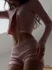 Floral Print Women's Casual Suit Low Cut Round Neck Long Sleeved Top With Shorts Tight Fit_ecoleips.com