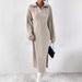 Solid Off-shoulder Slit Thigh-length Dress Without Belt, New European American Long-sleeve Women's Clothing, Solid Color_ecoleips.com