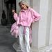French Minimalist Oversized Women's Casual Sweatshirt - Soft Fleece Pullover With Zip Collar, Loose Fit Long Sleeve Top For Streetwear & Workwear_ecoleips.com