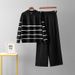Women's Striped Semi-Zip Sweater & Pants Set - Loose Fit Casual Two-Piece Outfit For Autumn Winter Pant Sets_ecoleips.com