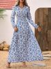 Women's Floral Printed Printed Self-tie Neckline Maxi Dress, A Vacation Beach Outfit Suitable For Autumn And Winter Wear._ecoleips.com